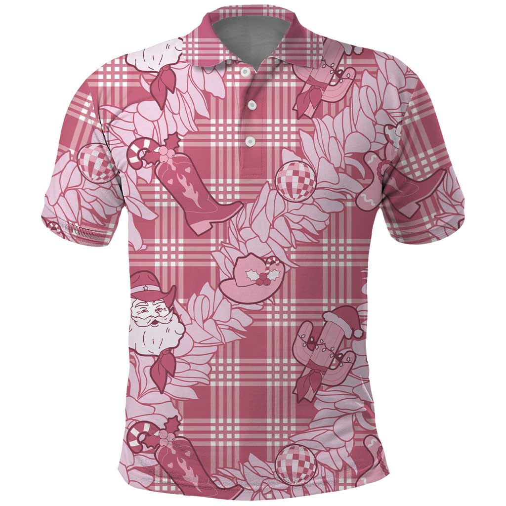 Pink Palaka Hawaii Cowboy Christmas Polo Shirt Paniolo Mix Maile Lei - Polynesian Pride