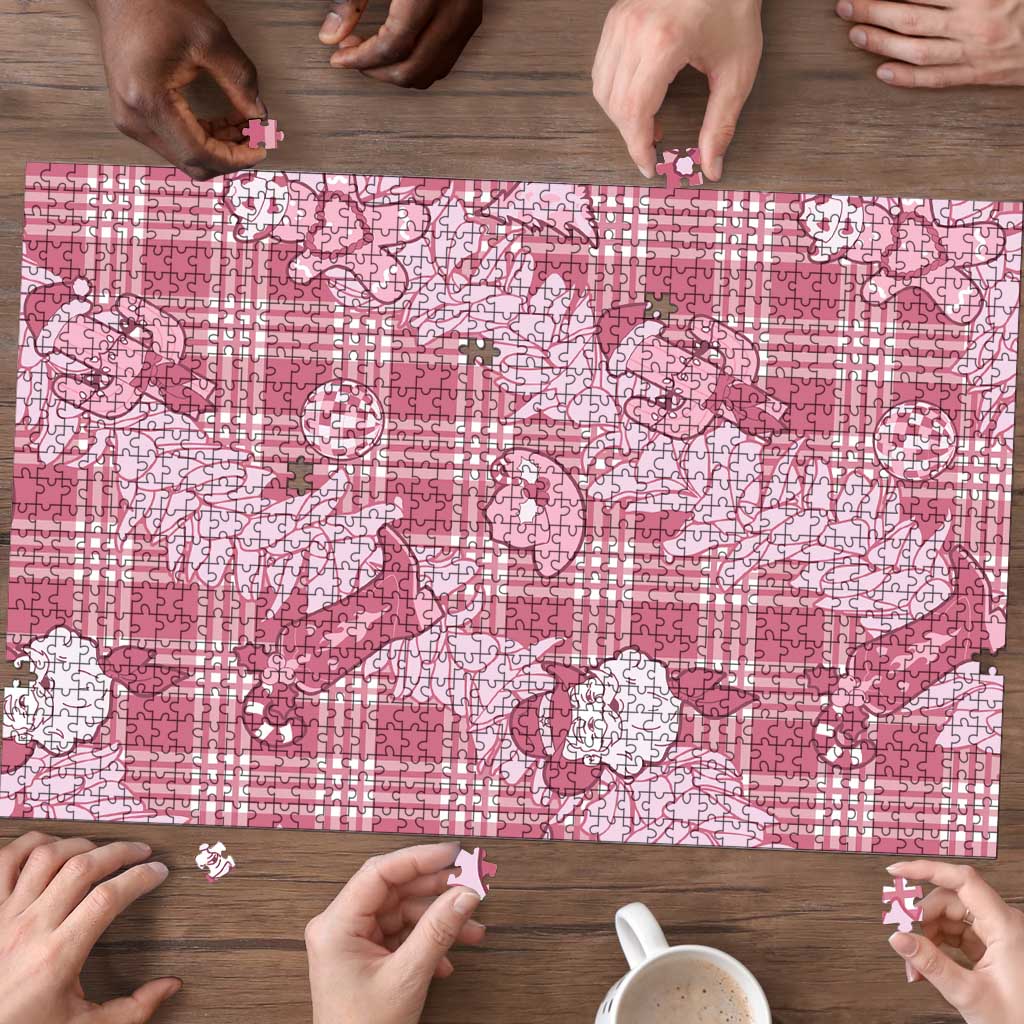 Pink Palaka Hawaii Cowboy Christmas Puzzle Paniolo Mix Maile Lei - Polynesian Pride