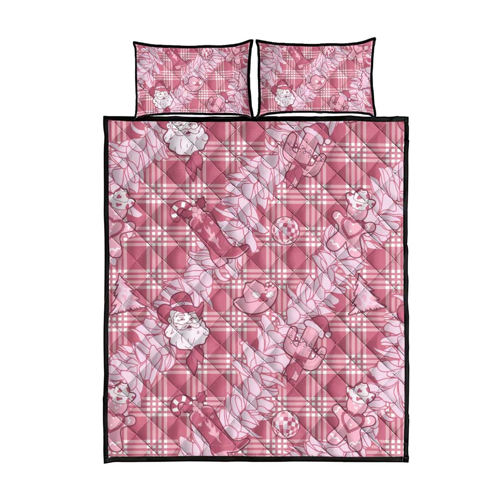 Pink Palaka Hawaii Cowboy Christmas Quilt Bed Set Paniolo Mix Maile Lei - Polynesian Pride