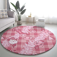 Pink Palaka Hawaii Cowboy Christmas Round Carpet Paniolo Mix Maile Lei - Polynesian Pride