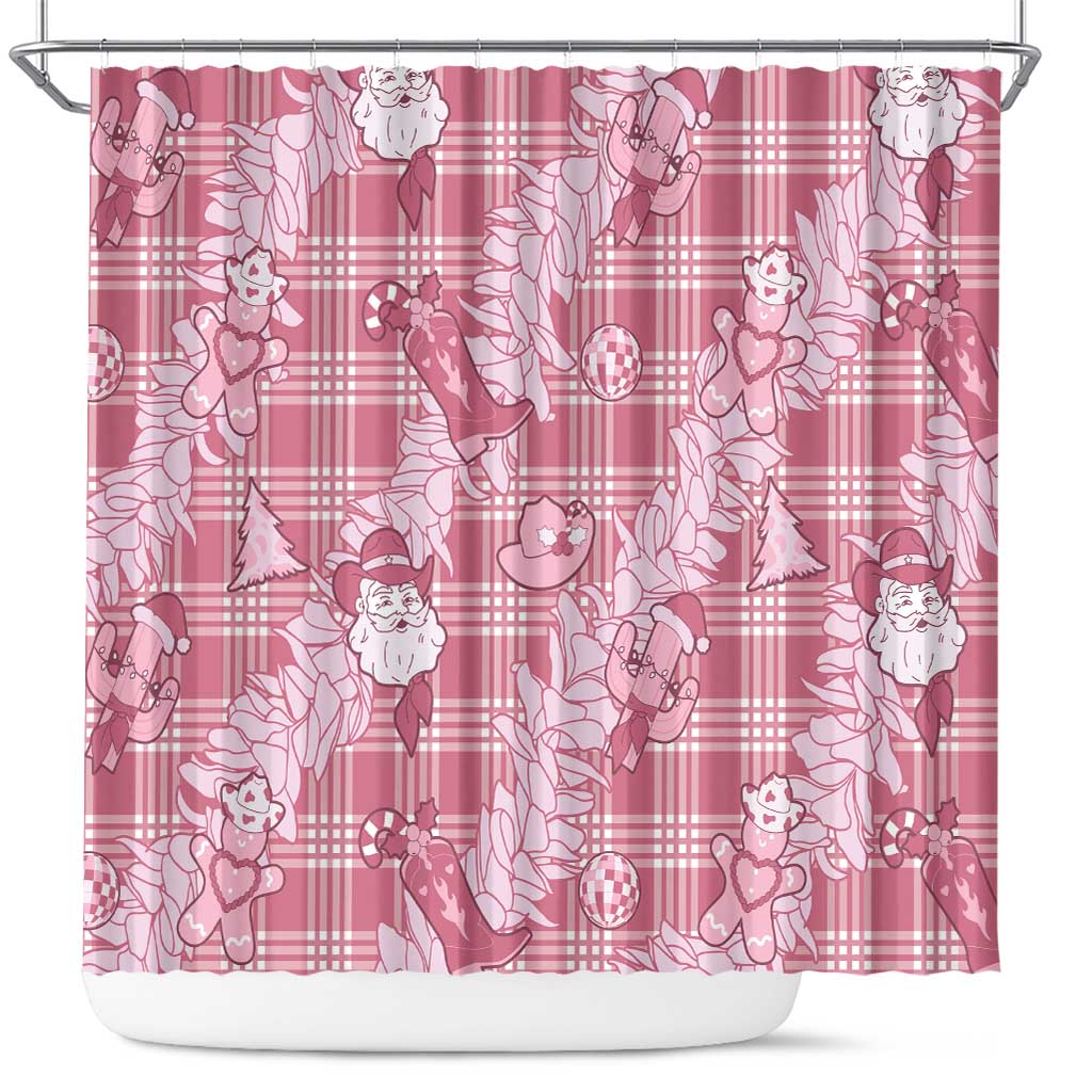 Pink Palaka Hawaii Cowboy Christmas Shower Curtain Paniolo Mix Maile Lei - Polynesian Pride