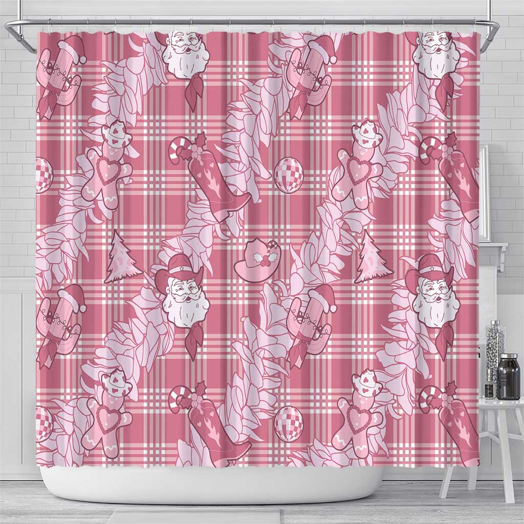 Pink Palaka Hawaii Cowboy Christmas Shower Curtain Paniolo Mix Maile Lei - Polynesian Pride