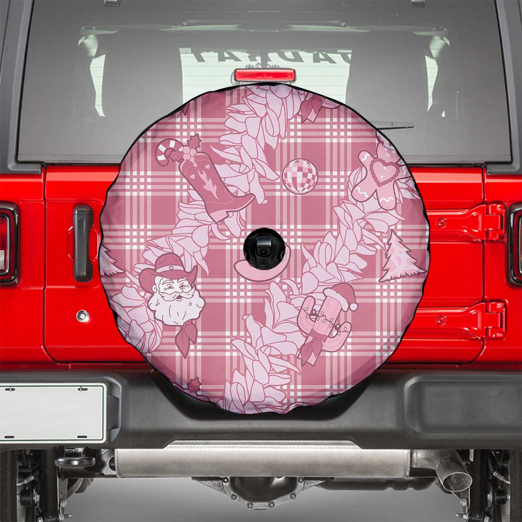 Pink Palaka Hawaii Cowboy Christmas Spare Tire Cover Paniolo Mix Maile Lei - Polynesian Pride