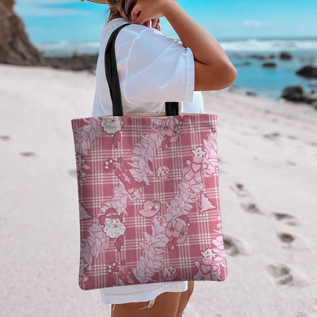 Pink Palaka Hawaii Cowboy Christmas Tote Bag Paniolo Mix Maile Lei - Polynesian Pride