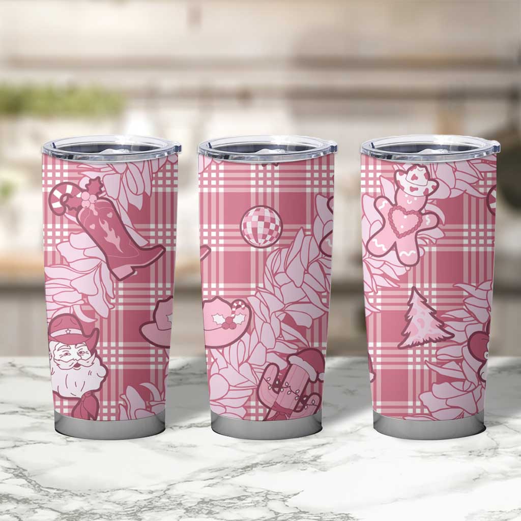 Pink Palaka Hawaii Cowboy Christmas Tumbler Cup Paniolo Mix Maile Lei - Polynesian Pride