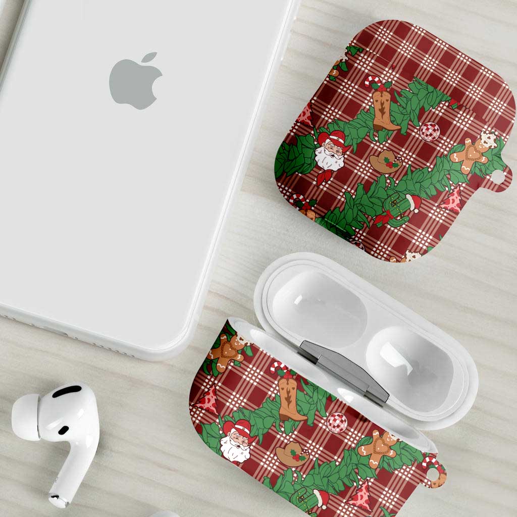 Red Palaka Hawaii Cowboy Christmas AirPods Case Paniolo Mix Maile Lei - Polynesian Pride