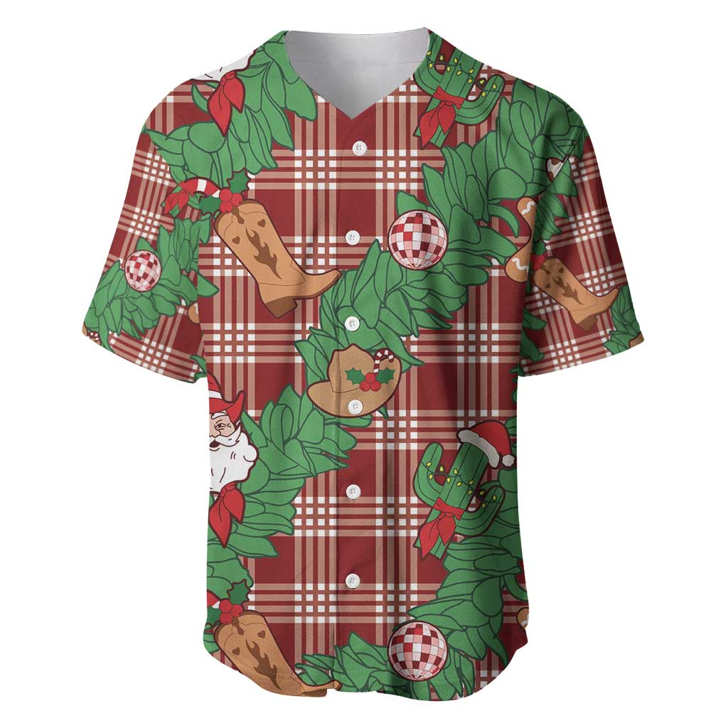 Red Palaka Hawaii Cowboy Christmas Baseball Jersey Paniolo Mix Maile Lei - Polynesian Pride
