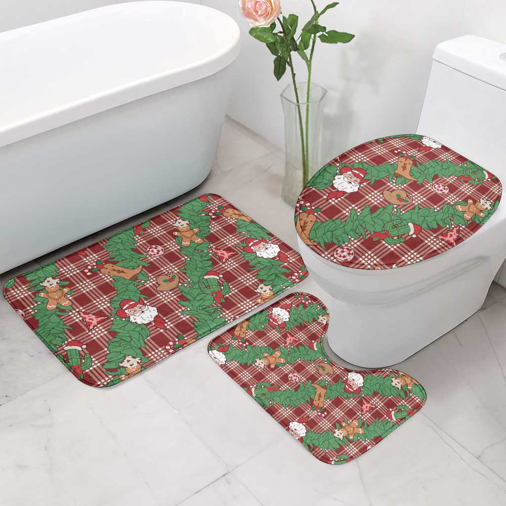 Red Palaka Hawaii Cowboy Christmas Bathroom Set Paniolo Mix Maile Lei - Polynesian Pride