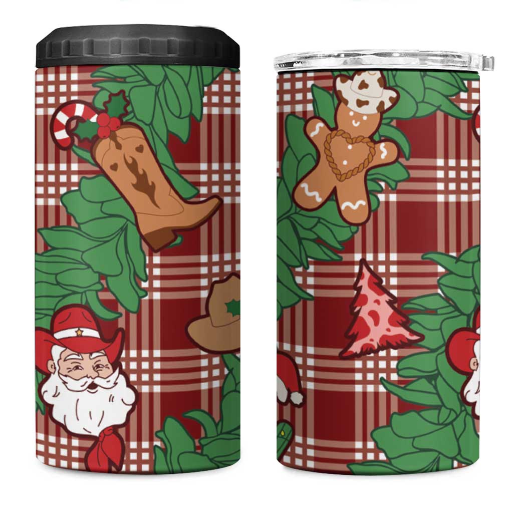 Red Palaka Hawaii Cowboy Christmas 4 in 1 Can Cooler Tumbler Paniolo Mix Maile Lei - Polynesian Pride