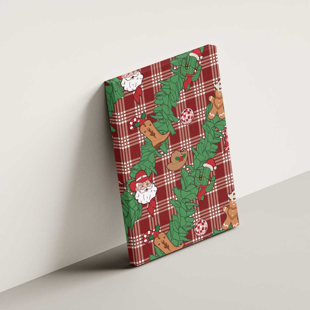 Red Palaka Hawaii Cowboy Christmas Canvas Wall Art Paniolo Mix Maile Lei - Polynesian Pride