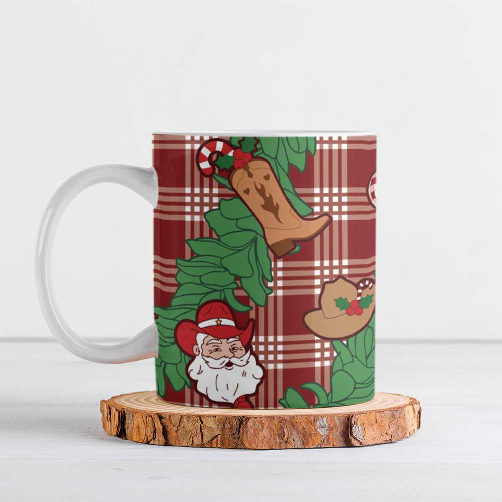 Red Palaka Hawaii Cowboy Christmas Ceramic Mug Paniolo Mix Maile Lei - Polynesian Pride