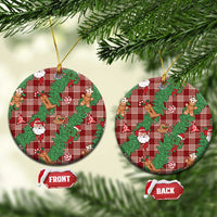 Red Palaka Hawaii Cowboy Christmas Ceramic Ornament Paniolo Mix Maile Lei - Polynesian Pride