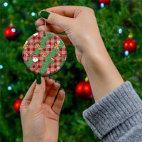Red Palaka Hawaii Cowboy Christmas Ceramic Ornament Paniolo Mix Maile Lei - Polynesian Pride