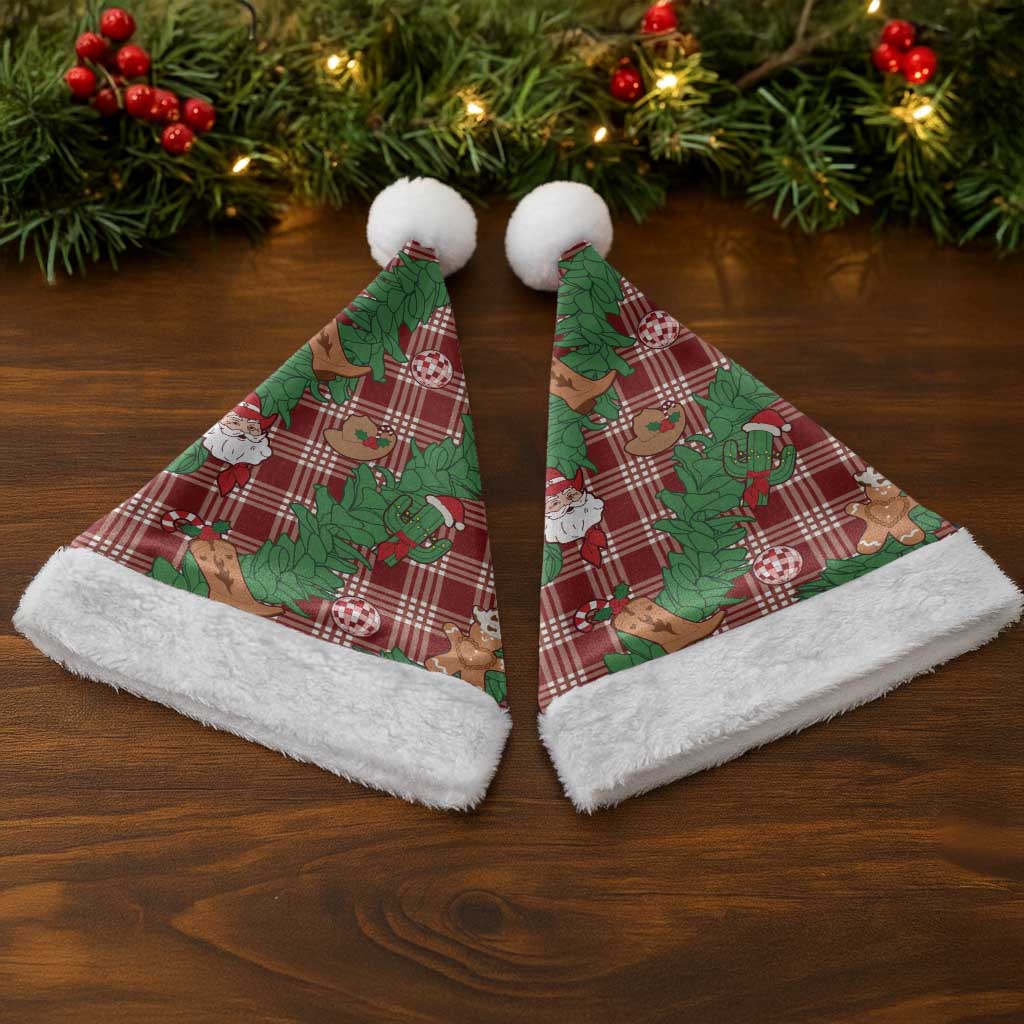 Red Palaka Hawaii Cowboy Christmas Santa Hat Paniolo Mix Maile Lei - Polynesian Pride