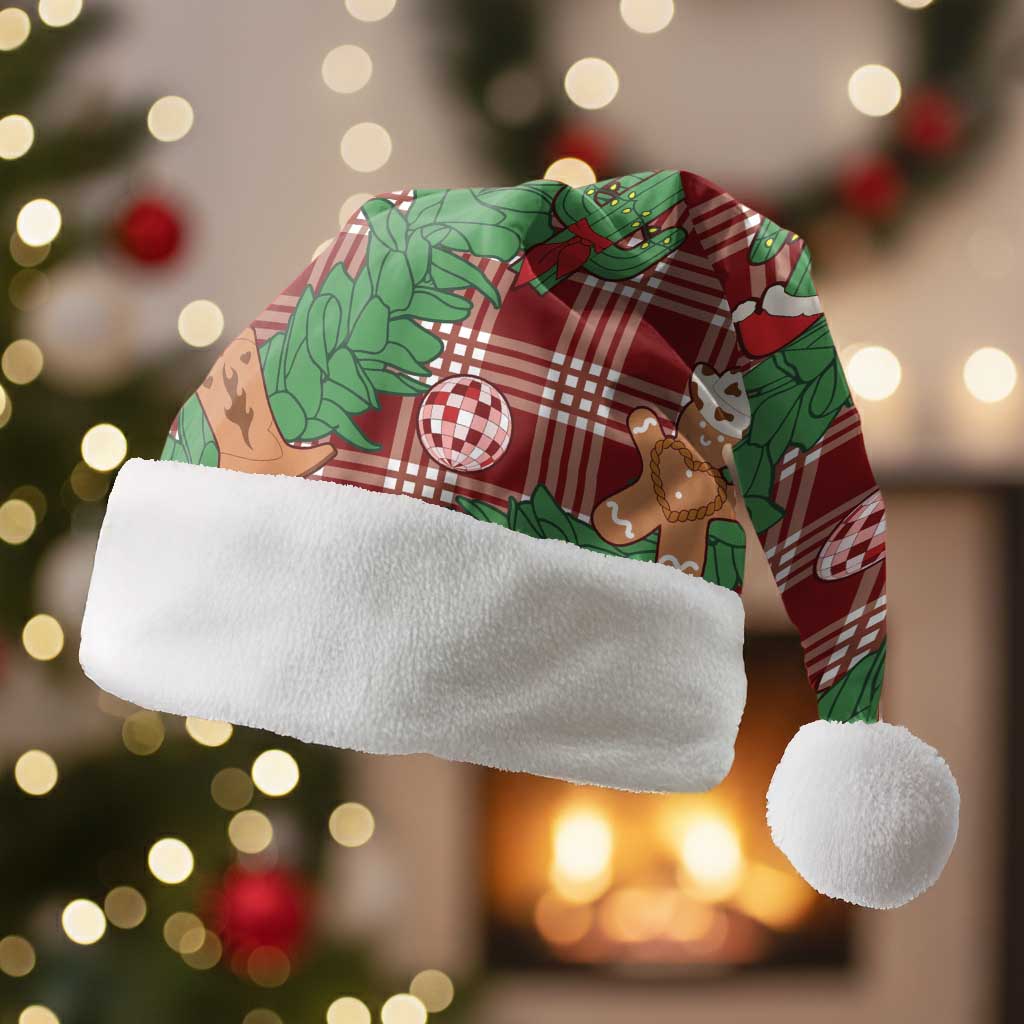 Red Palaka Hawaii Cowboy Christmas Santa Hat Paniolo Mix Maile Lei - Polynesian Pride