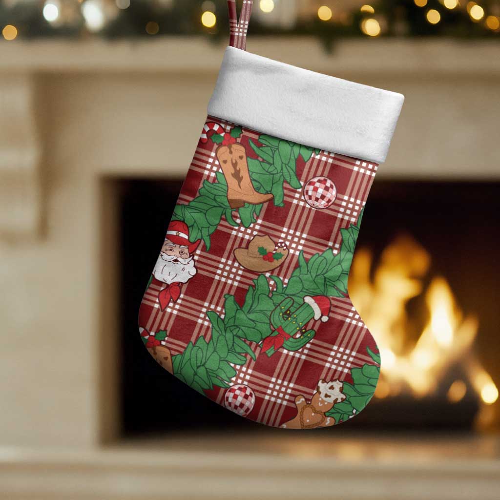 Red Palaka Hawaii Cowboy Christmas Stocking Paniolo Mix Maile Lei - Polynesian Pride