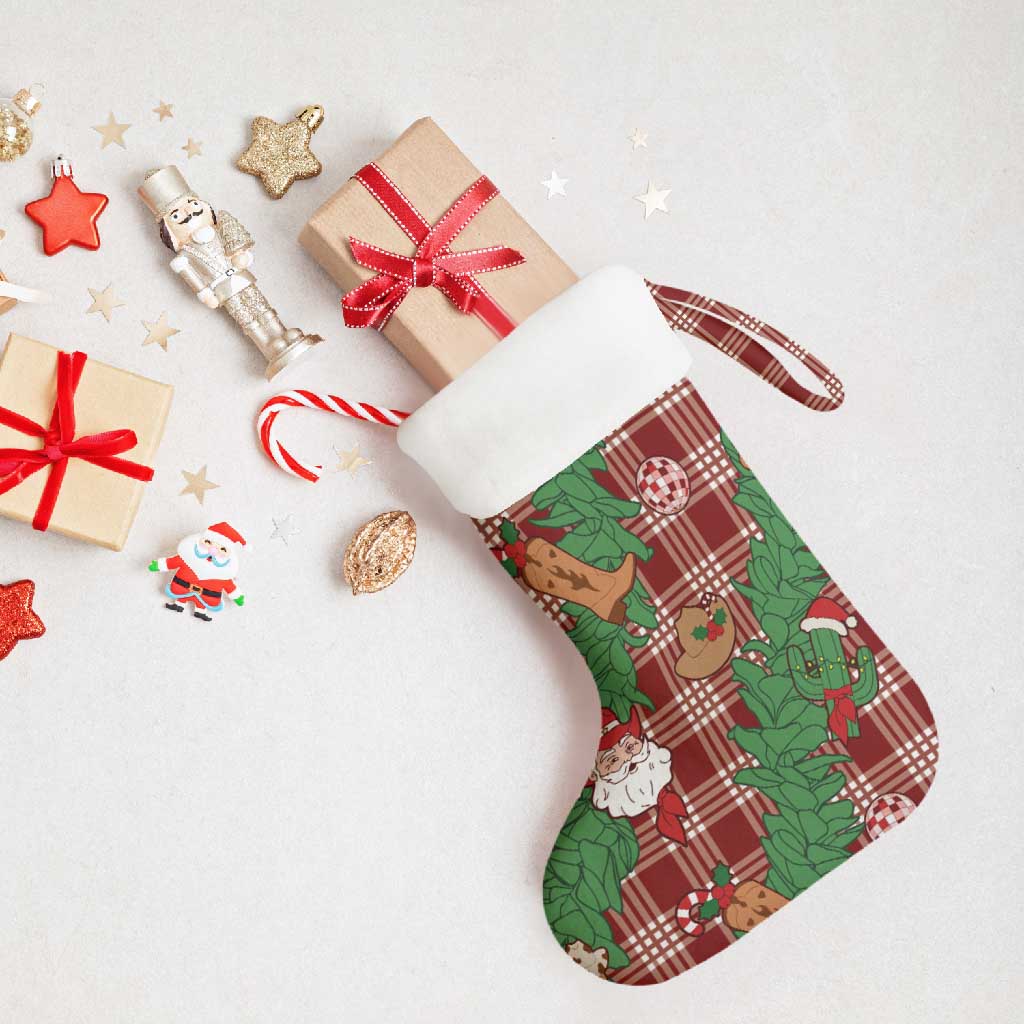 Red Palaka Hawaii Cowboy Christmas Stocking Paniolo Mix Maile Lei - Polynesian Pride