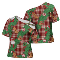 Red Palaka Hawaii Cowboy Christmas Cross Shoulder Shirt Paniolo Mix Maile Lei - Polynesian Pride