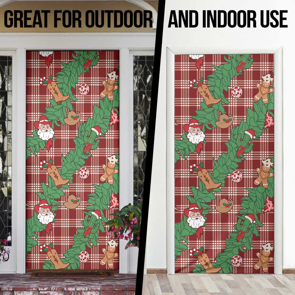 Red Palaka Hawaii Cowboy Christmas Door Cover Paniolo Mix Maile Lei - Polynesian Pride