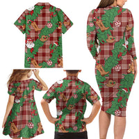 Red Palaka Hawaii Cowboy Christmas Family Matching Long Sleeve Bodycon Dress and Hawaiian Shirt Paniolo Mix Maile Lei LT7 - Polynesian Pride