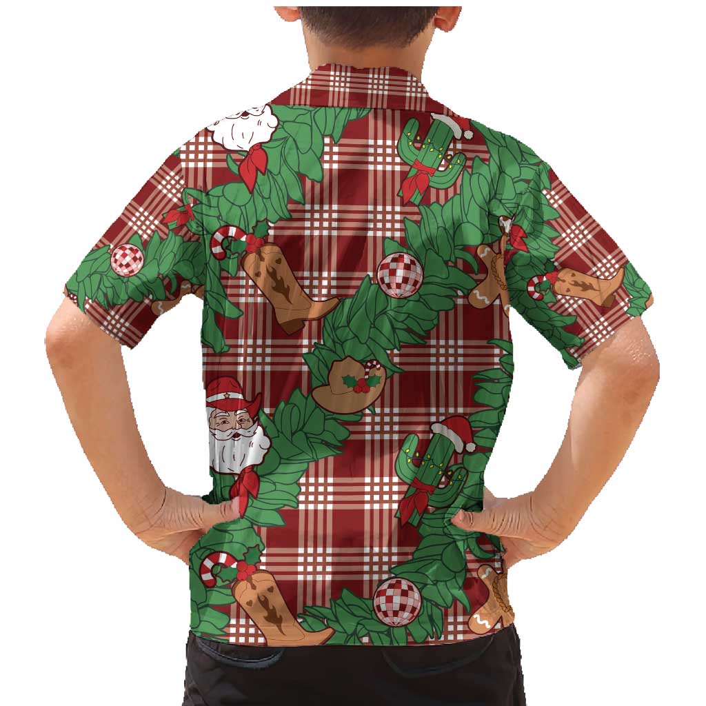 Red Palaka Hawaii Cowboy Christmas Family Matching Mermaid Dress and Hawaiian Shirt Paniolo Mix Maile Lei LT7 - Polynesian Pride