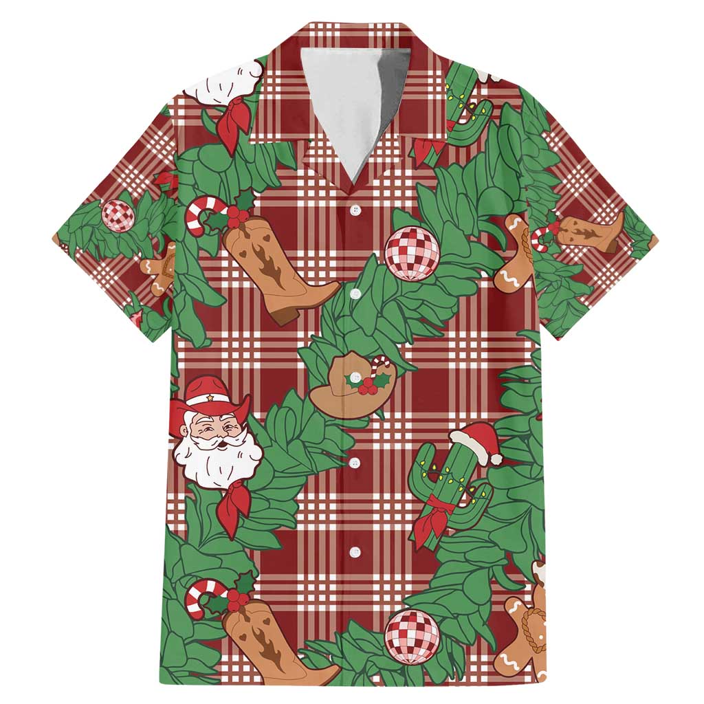 Red Palaka Hawaii Cowboy Christmas Family Matching Mermaid Dress and Hawaiian Shirt Paniolo Mix Maile Lei LT7 Dad's Shirt - Short Sleeve Red - Polynesian Pride