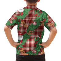 Red Palaka Hawaii Cowboy Christmas Family Matching Off The Shoulder Long Sleeve Dress and Hawaiian Shirt Paniolo Mix Maile Lei LT7 - Polynesian Pride