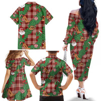 Red Palaka Hawaii Cowboy Christmas Family Matching Off The Shoulder Long Sleeve Dress and Hawaiian Shirt Paniolo Mix Maile Lei LT7 - Polynesian Pride