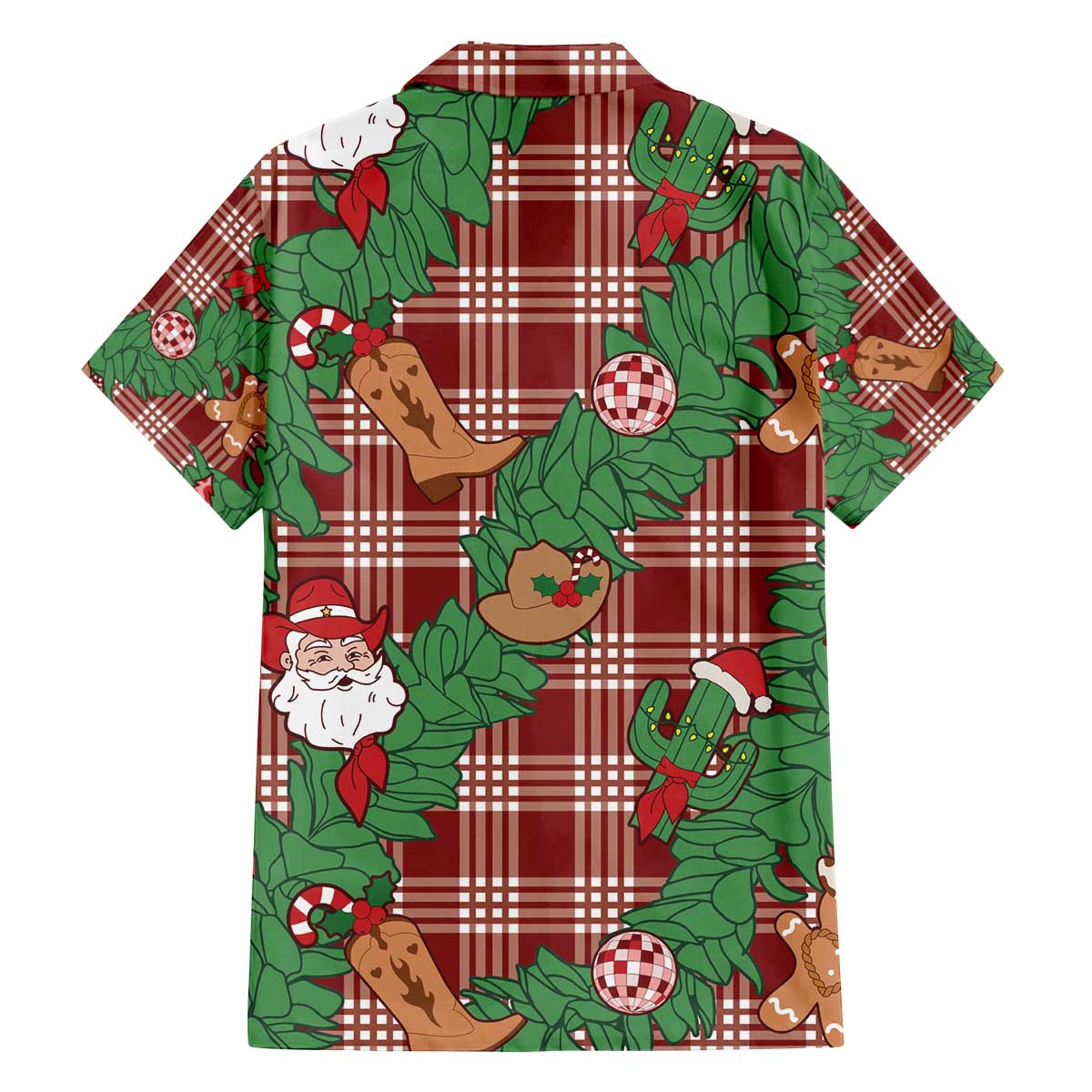 Red Palaka Hawaii Cowboy Christmas Family Matching Off The Shoulder Long Sleeve Dress and Hawaiian Shirt Paniolo Mix Maile Lei LT7 - Polynesian Pride