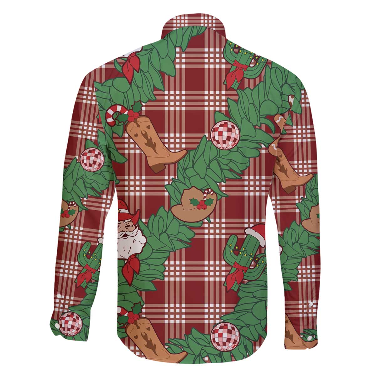 Red Palaka Hawaii Cowboy Christmas Family Matching Off The Shoulder Long Sleeve Dress and Hawaiian Shirt Paniolo Mix Maile Lei LT7 - Polynesian Pride
