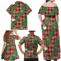 Red Palaka Hawaii Cowboy Christmas Family Matching Off Shoulder Maxi Dress and Hawaiian Shirt Paniolo Mix Maile Lei LT7 - Polynesian Pride