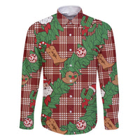 Red Palaka Hawaii Cowboy Christmas Family Matching Off Shoulder Maxi Dress and Hawaiian Shirt Paniolo Mix Maile Lei LT7 Dad's Shirt - Long Sleeve Red - Polynesian Pride