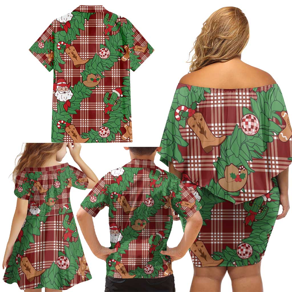 Red Palaka Hawaii Cowboy Christmas Family Matching Off Shoulder Short Dress and Hawaiian Shirt Paniolo Mix Maile Lei LT7 - Polynesian Pride