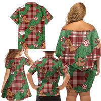 Red Palaka Hawaii Cowboy Christmas Family Matching Off Shoulder Short Dress and Hawaiian Shirt Paniolo Mix Maile Lei LT7 - Polynesian Pride