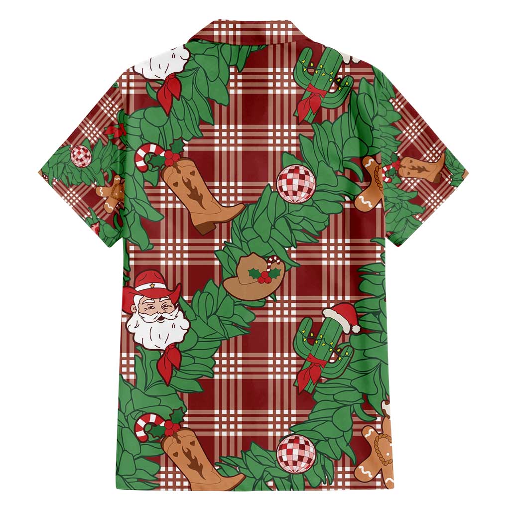 Red Palaka Hawaii Cowboy Christmas Family Matching Off Shoulder Short Dress and Hawaiian Shirt Paniolo Mix Maile Lei LT7 - Polynesian Pride