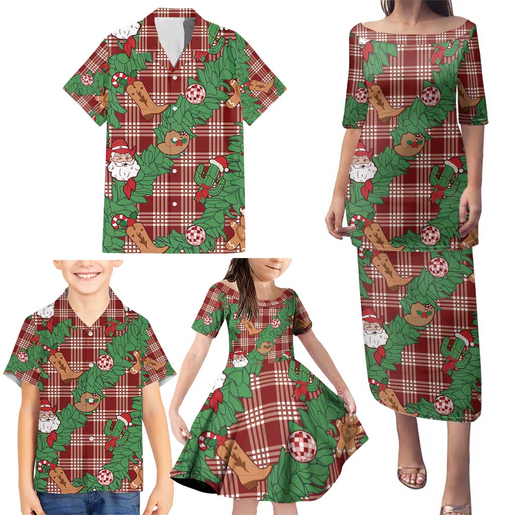 Red Palaka Hawaii Cowboy Christmas Family Matching Puletasi and Hawaiian Shirt Paniolo Mix Maile Lei LT7 - Polynesian Pride