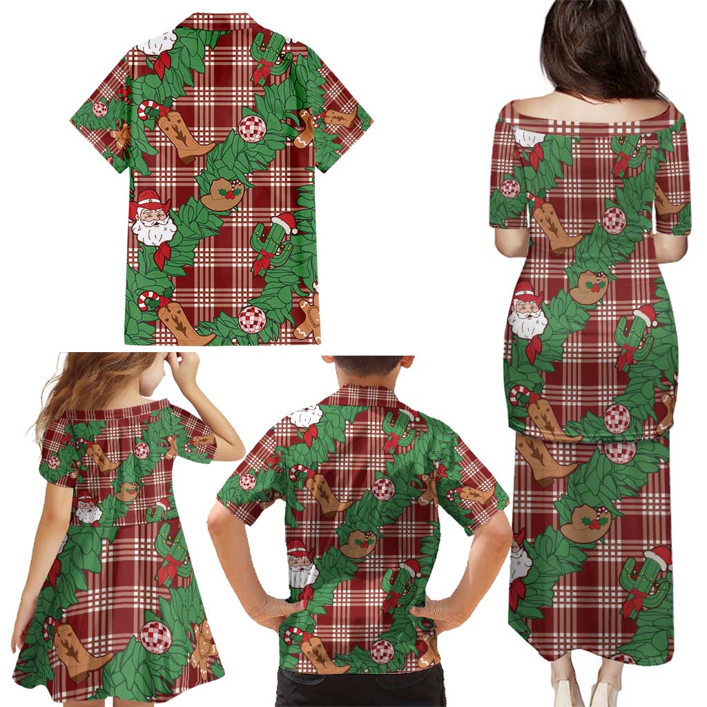 Red Palaka Hawaii Cowboy Christmas Family Matching Puletasi and Hawaiian Shirt Paniolo Mix Maile Lei LT7 - Polynesian Pride