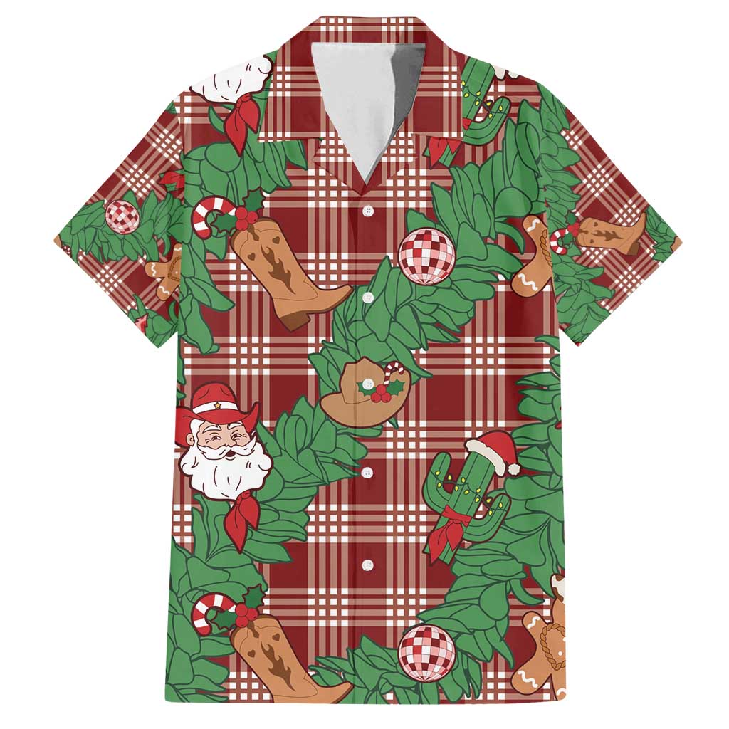 Red Palaka Hawaii Cowboy Christmas Family Matching Puletasi and Hawaiian Shirt Paniolo Mix Maile Lei LT7 Dad's Shirt - Short Sleeve Red - Polynesian Pride