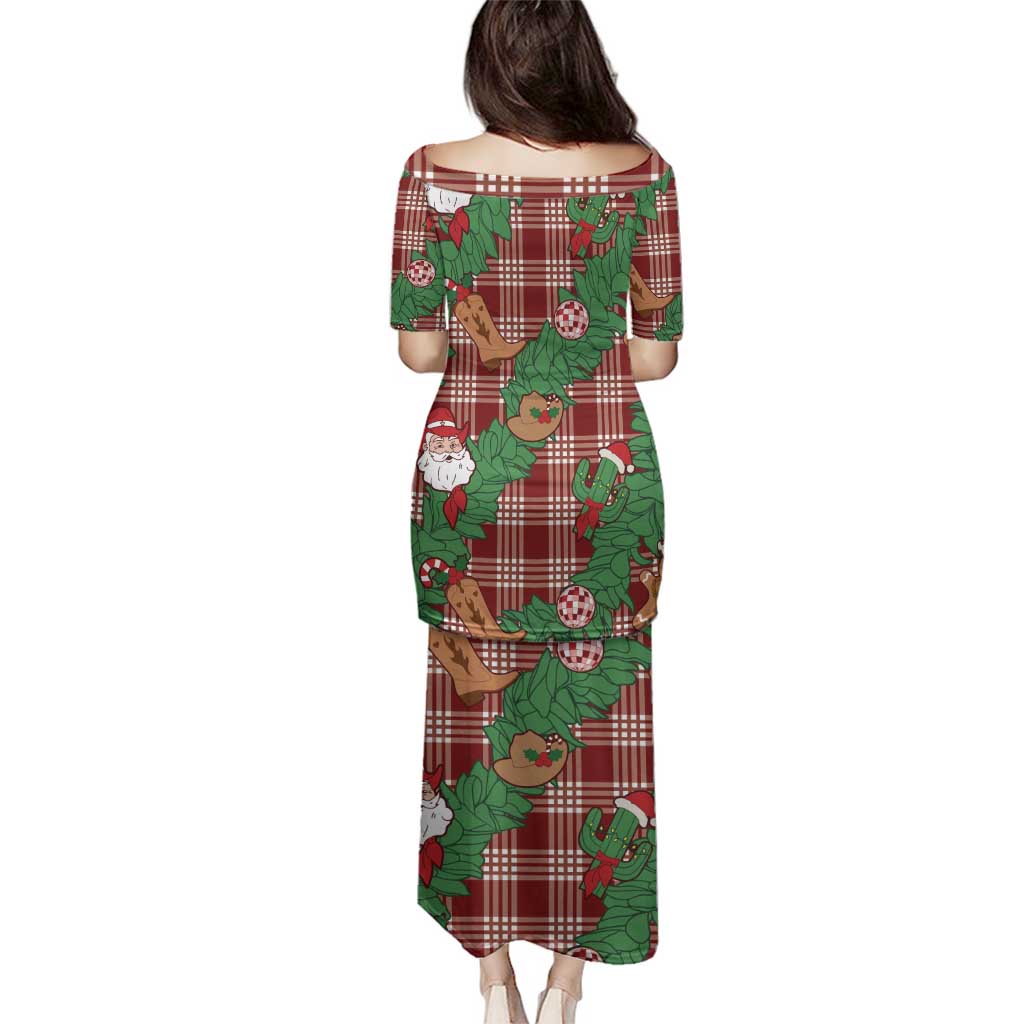 Red Palaka Hawaii Cowboy Christmas Family Matching Puletasi and Hawaiian Shirt Paniolo Mix Maile Lei LT7 - Polynesian Pride
