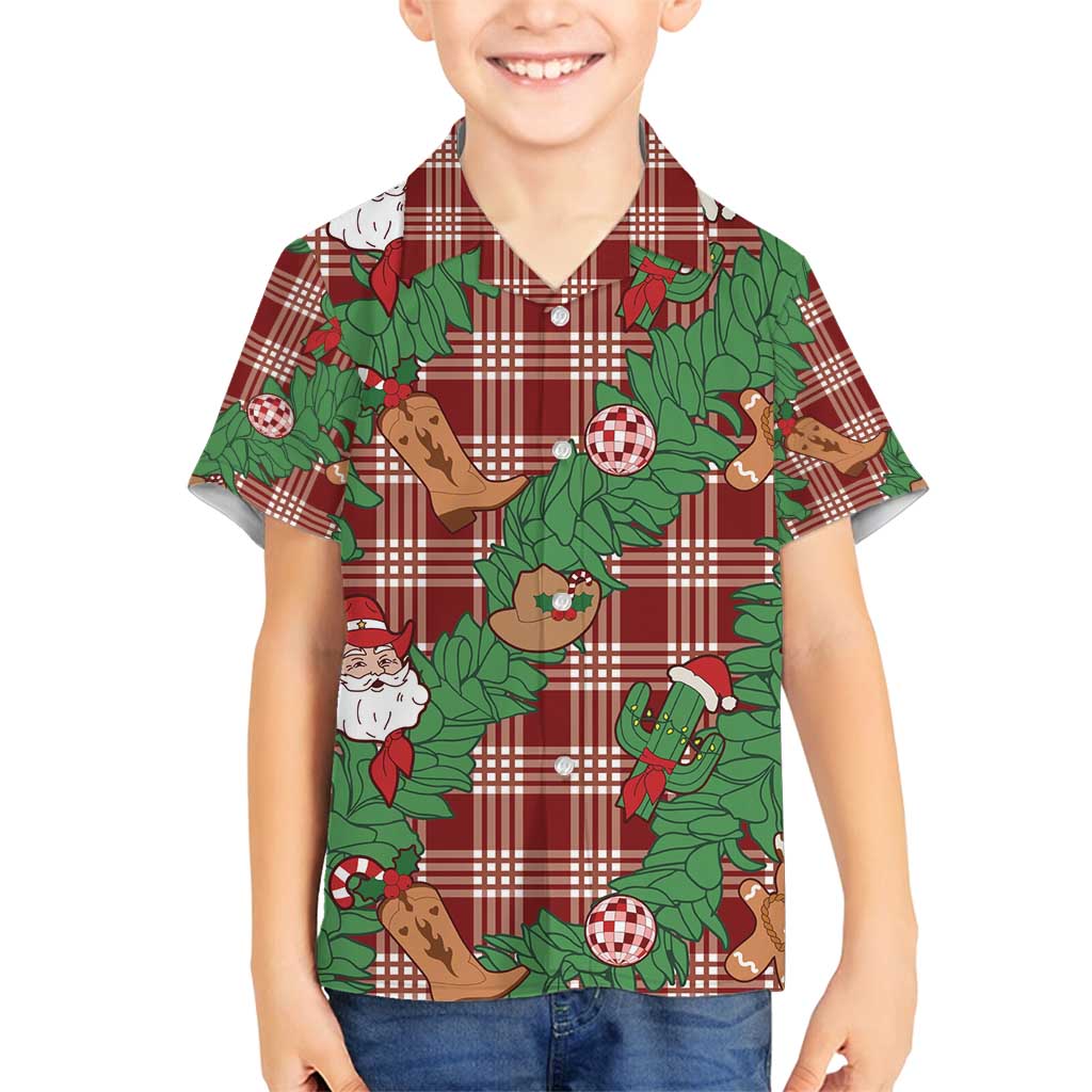 Red Palaka Hawaii Cowboy Christmas Family Matching Puletasi and Hawaiian Shirt Paniolo Mix Maile Lei LT7 Son's Shirt Red - Polynesian Pride