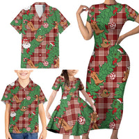 Red Palaka Hawaii Cowboy Christmas Family Matching Short Sleeve Bodycon Dress and Hawaiian Shirt Paniolo Mix Maile Lei LT7 - Polynesian Pride