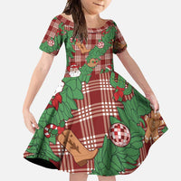 Red Palaka Hawaii Cowboy Christmas Family Matching Summer Maxi Dress and Hawaiian Shirt Paniolo Mix Maile Lei LT7 Daughter's Dress Red - Polynesian Pride