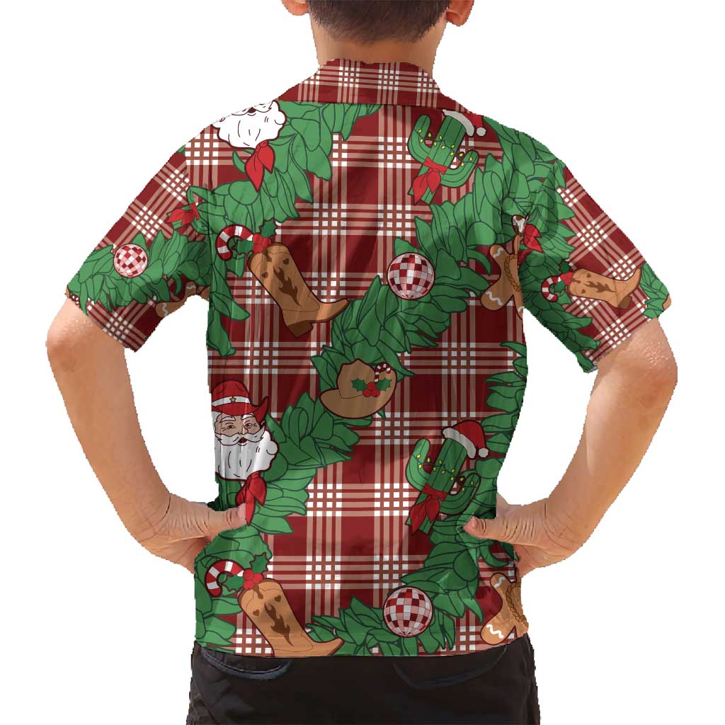 Red Palaka Hawaii Cowboy Christmas Family Matching Tank Maxi Dress and Hawaiian Shirt Paniolo Mix Maile Lei LT7 - Polynesian Pride