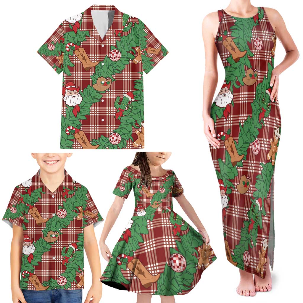 Red Palaka Hawaii Cowboy Christmas Family Matching Tank Maxi Dress and Hawaiian Shirt Paniolo Mix Maile Lei LT7 - Polynesian Pride