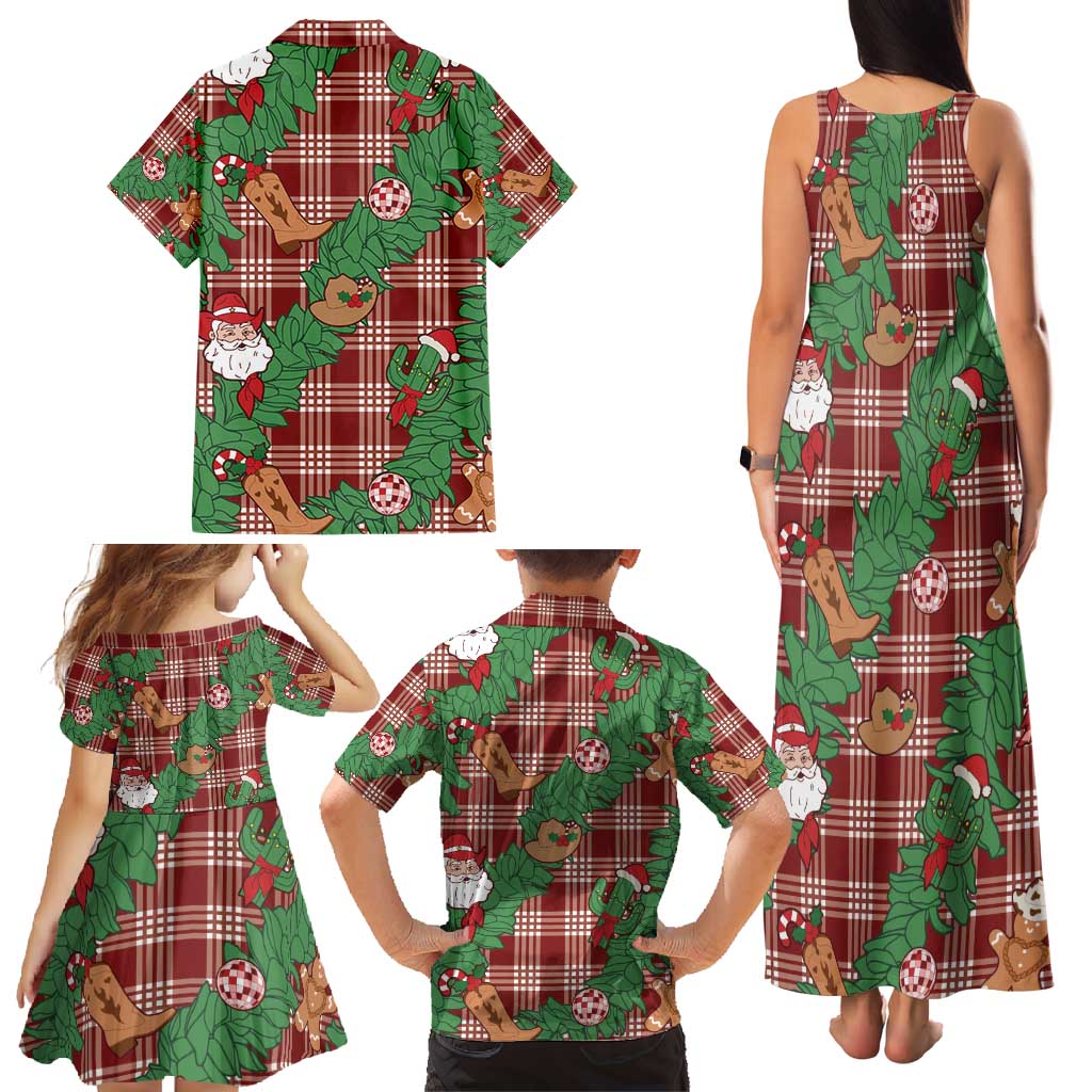 Red Palaka Hawaii Cowboy Christmas Family Matching Tank Maxi Dress and Hawaiian Shirt Paniolo Mix Maile Lei LT7 - Polynesian Pride