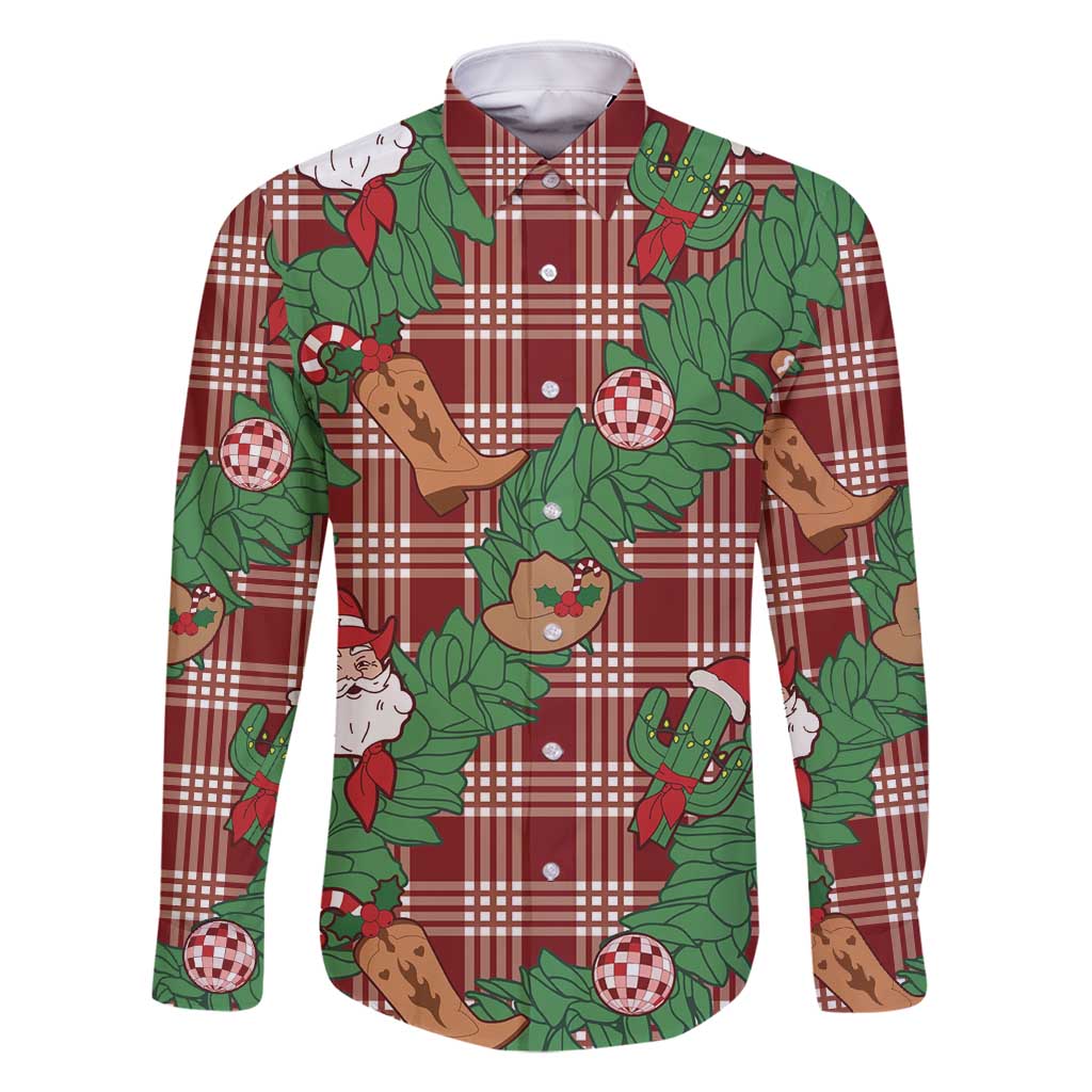 Red Palaka Hawaii Cowboy Christmas Family Matching Tank Maxi Dress and Hawaiian Shirt Paniolo Mix Maile Lei LT7 Dad's Shirt - Long Sleeve Red - Polynesian Pride