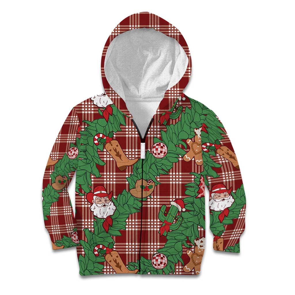 Red Palaka Hawaii Cowboy Christmas Kid Hoodie Paniolo Mix Maile Lei - Polynesian Pride