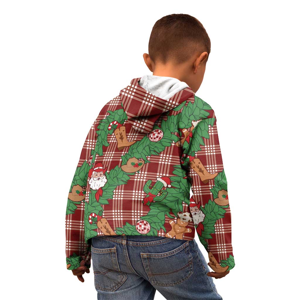 Red Palaka Hawaii Cowboy Christmas Kid Hoodie Paniolo Mix Maile Lei - Polynesian Pride