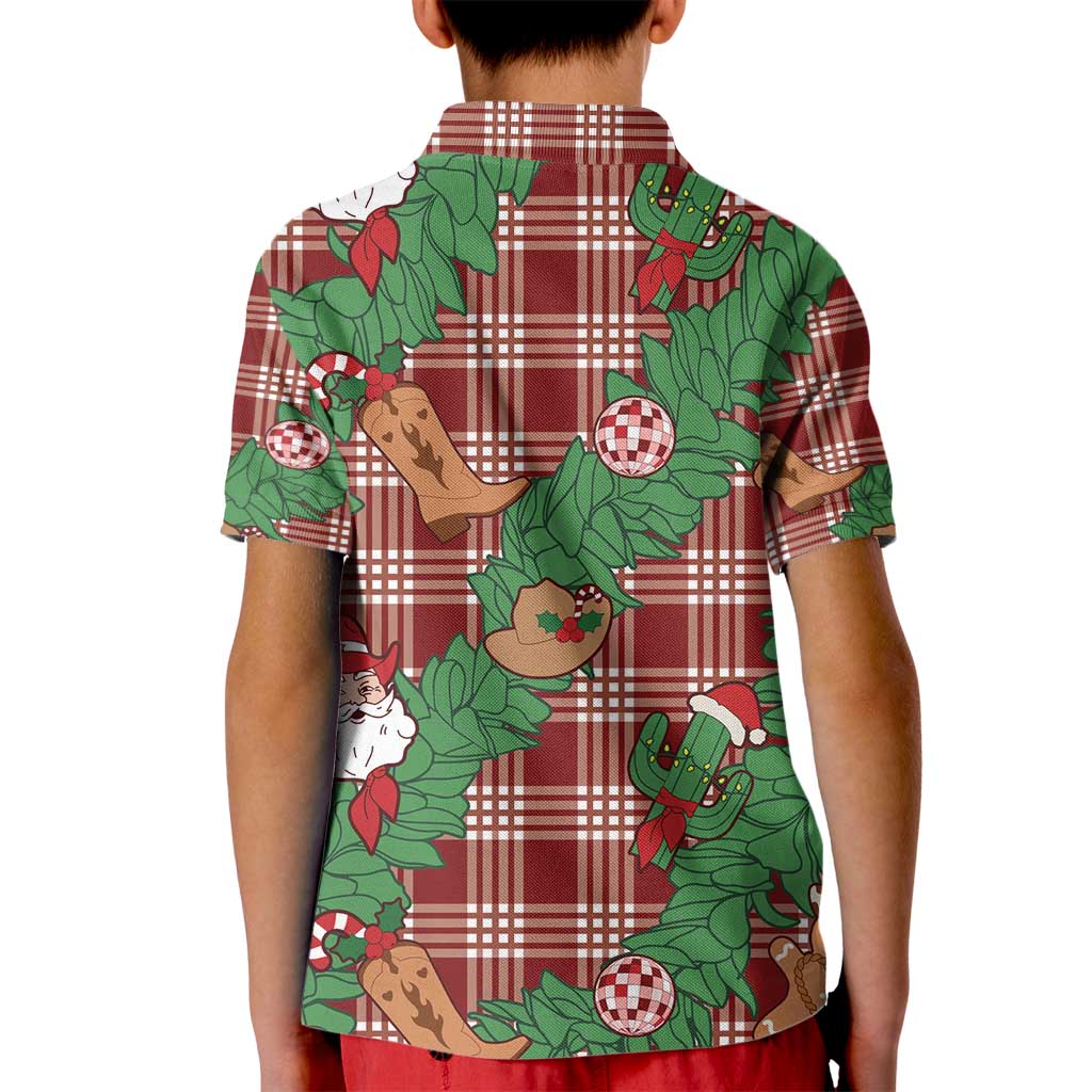 Red Palaka Hawaii Cowboy Christmas Kid Polo Shirt Paniolo Mix Maile Lei - Polynesian Pride