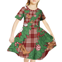 Red Palaka Hawaii Cowboy Christmas Kid Short Sleeve Dress Paniolo Mix Maile Lei - Polynesian Pride